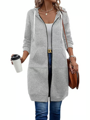 Women’s Long Zip Hoodie – Cozy Casual Tunic Jacket with Pockets