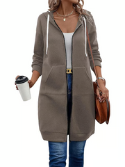 Women’s Long Zip Hoodie – Cozy Casual Tunic Jacket with Pockets