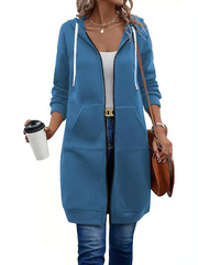 Women’s Long Zip Hoodie – Cozy Casual Tunic Jacket with Pockets