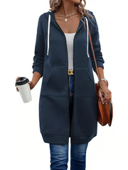 Women’s Long Zip Hoodie – Cozy Casual Tunic Jacket with Pockets