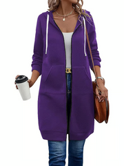 Women’s Long Zip Hoodie – Cozy Casual Tunic Jacket with Pockets