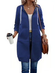 Women’s Long Zip Hoodie – Cozy Casual Tunic Jacket with Pockets